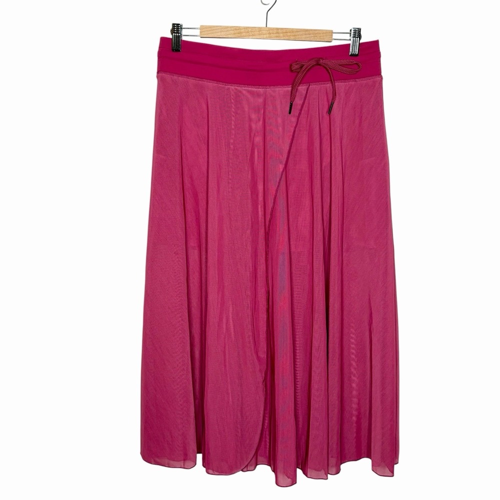 Halara High Waisted Drawstring Contrast Mesh 2 in 1 Flowy Midi Skirt Womens L